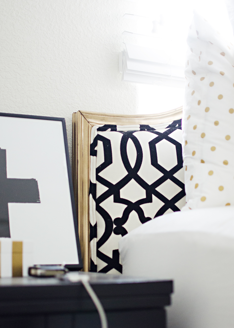 black, white & gold bedroom