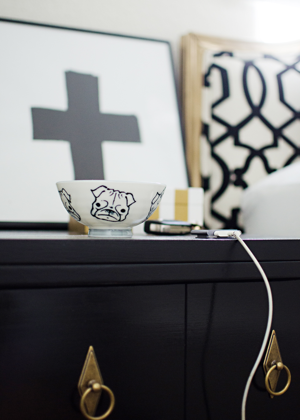 black, white & gold bedroom