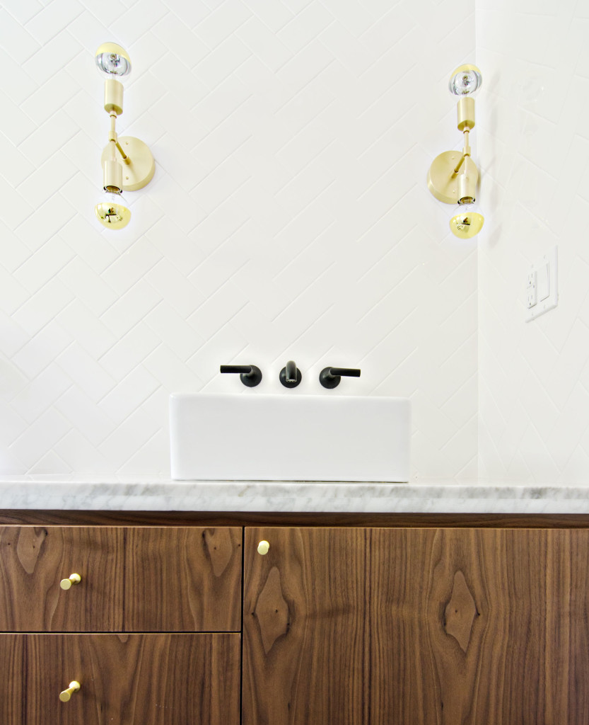 walnut & brass vanity, black white & gold bathroom // brittanyMakes