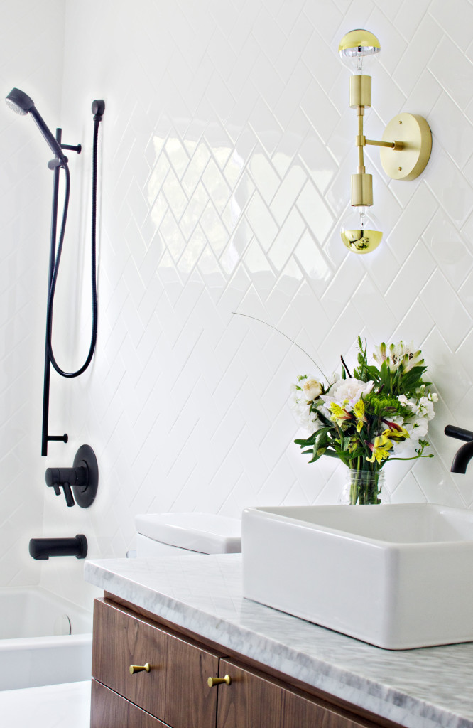 walnut & brass vanity, black white & gold bathroom // brittanyMakes