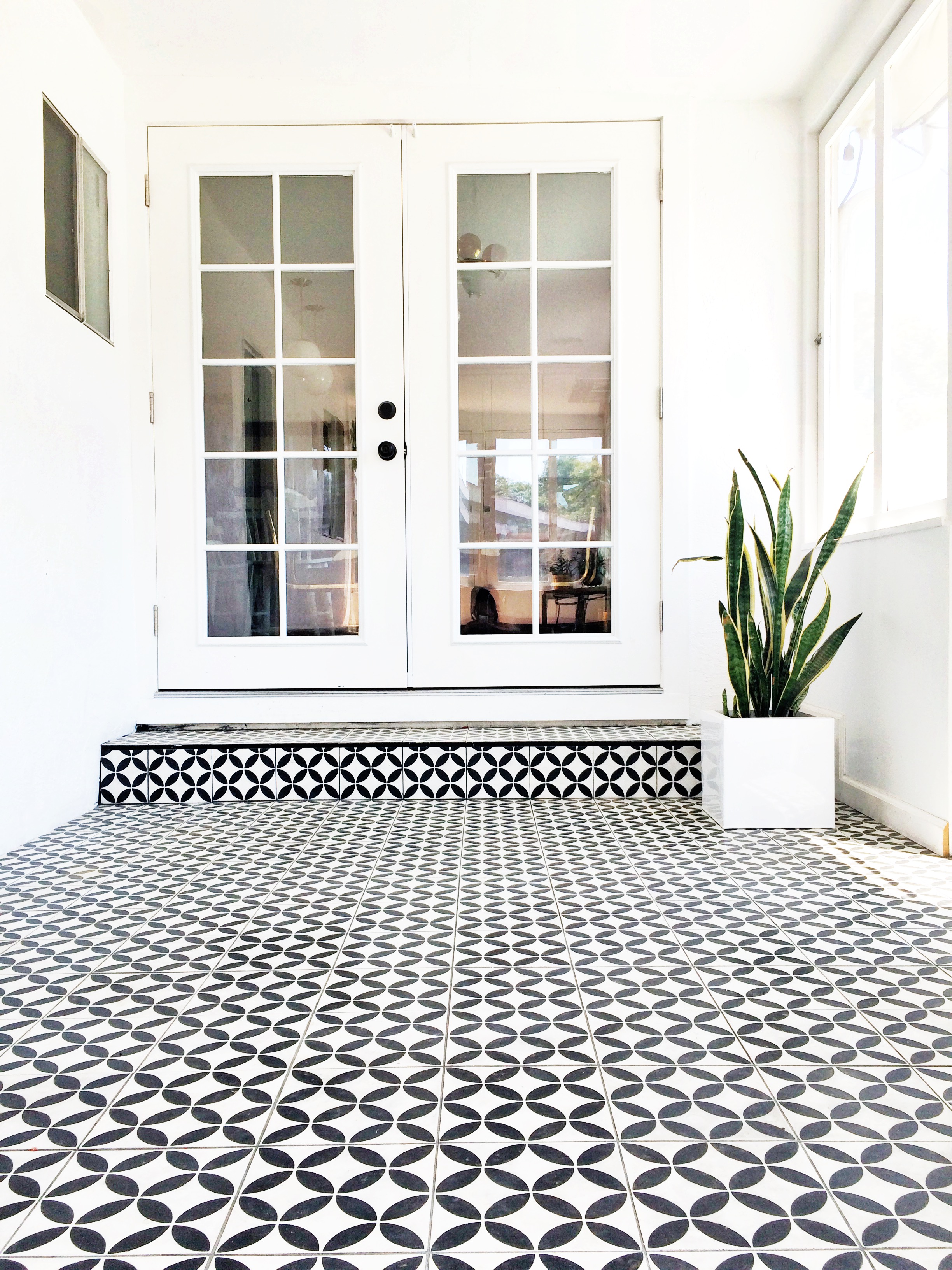 black & white cement tile in sunroom | brittanyMakes